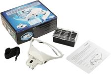 Multiple Lens Magnify glasses 9892B1 Magnifier Interchangeable 5 Pcs Lenses Headband 2 Led Heads (White)