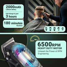 VGR VL-665 Limited Edition Professional Hair Clipper for Salon & Home Use | LED Display, 2000mAh Battery, 6 Guide Combs with Type-C USB Charging & 180 Min Runtime - Black/Green