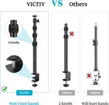 VICTIV Camera Desk Mount Table Stand with Ball Head, 15"-41" Adjustable Desktop Light Stand, Tabletop C Clamp with Phone Clamp, for DSLR Camera, Ring Light, Panel Light, Webcam, Phone