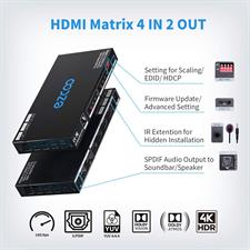 EZCOO HDMI 2.0 Matrix 4x2 4K 60Hz 4:4:4 18Gbps HDR Dolby Vision HDCP 2.2, Audio Breakout SPDIF Optical 5.1CH, Support HDMI Scaler 4K 1080P Work Together, with Firmware Upgrade