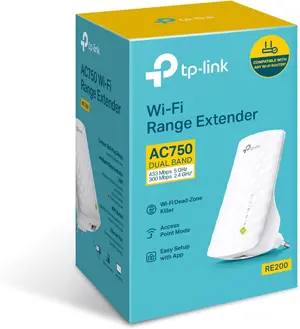 TP-Link RE200 AC750 Universal Dual Band Range Extender, Broadband/Wi-Fi Extender, Wi-Fi Booster/Hotspot with Ethernet Port, Plug and Play, Smart Signal Indicator