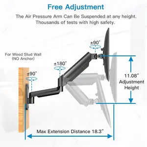 HUANUO HNWSS1 Single Monitor Wall Mount for 13 to 32 Inch Computer Screen, Gaming Monitor Wall Mount Arm Holds up to 17.6lbs, Height Adjustable Full Motion Wall Monitor Mount-VESA Mount 75x75,100x100