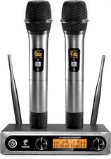 TONOR Wireless Microphone,Metal Dual Professional UHF Cordless Dynamic Mic Handheld Microphone System for Home Karaoke, Meeting, Party, Church, DJ, Wedding, Home KTV Set, 200ft(TW-820)