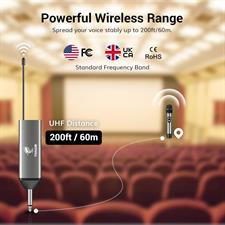 TONOR Wireless Microphone, UHF Metal Cordless Handheld Mic System with Rechargeable Receiver, for Karaoke, Singing, Party, Wedding, DJ, Speech, 200ft (TW620), Grey