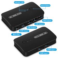 DGODRT HDMI USB KVM Switch 2 Port Selector Box for 2 Computers Share Keyboard Mouse Printer and 1 HD 4K Monitor, 2 KVM Cables 