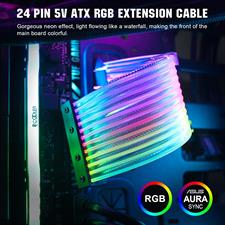 Pccooler Power Supply Sleeved Cable, Customization 24 Pin Atx Rgb Cable Extension Kit 16Awg, 5V 3Pin Synchronized Psu Cable For Rgb Software From All Major Motherboard Cable Management