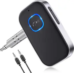 COMSOON J22 Bluetooth Receiver for Car, Noise Cancelling 3.5mm AUX Bluetooth Car Adapter, Wireless Audio Receiver for Home Stereo/Wired Headphones, Hands-Free Call, 16H Battery Life - Black+Silver