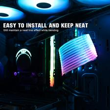 Pccooler Power Supply Sleeved Cable, Customization 24 Pin Atx Rgb Cable Extension Kit 16Awg, 5V 3Pin Synchronized Psu Cable For Rgb Software From All Major Motherboard Cable Management