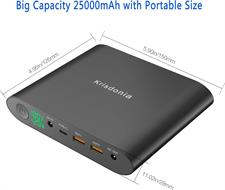 Krisdonia Portable Laptop Charger (TSA-Approved) 92.5Wh/25000mAh Travel Laptop Power Bank External Battery Pack for Laptop, Tablet, Smartphone and More Devices 