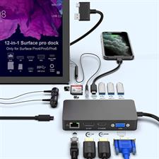 Surface Pro Dock for Surface Pro 4/Pro 5/Pro 6 USB Hub Docking Station with Gigabit Ethernet, 4K HDMI VGA DP Display, 3xUSB 3.0, Audio Out, USB C, SD/TF Card Slot Combo Dock Only for Surface Pro 4/5/6