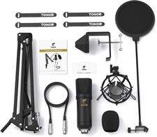 TONOR TC20 XLR Condenser Microphone, Professional Cardioid Studio Mic Kit with T20 Boom Arm, Shock Mount, Pop Filter for Recording, Podcasting, Voice Over, Streaming, Home Studio, YouTube