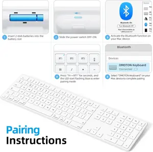 OMOTON KB515 Full-sized Wireless Keyboard for Apple MacBook Pro/Air, iMac, iMac Pro, Mac Mini/Pro, Battery-powered, Multi-Device (White)