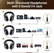 OneOdio Pro 10 Over Ear Headphones Wired Bass Headphones 50mm Driver 6.35 & 3.5mm Jack DJ Monitor Headphones Recording Mixing Studio Monitoring Guitar Podcast Cell Phone PC MP3/4 Black