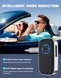 COMSOON J22 Bluetooth Receiver for Car, Noise Cancelling 3.5mm AUX Bluetooth Car Adapter, Wireless Audio Receiver for Home Stereo/Wired Headphones, Hands-Free Call, 16H Battery Life - Black+Silver