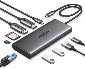 UGREEN Revodok Pro 210 Docking Station 10 in 1 USB C Dock Dual HDMI 4K@60Hz Single 8K@30Hz 100W PD 5Gbps USB C and USB A Data Ports Gigabit Ethernet, SD/TF Card Reader USB Hub Compatible for HP, Dell