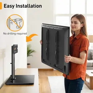 Perlegear PGTVS04 Universal TV Stand for 32-60 Inch LCD/LED TVs, Table Top Swivel Tv Stands Holds 40 KG, Max VESA 400x400mm, with Tempered Glass Base & Wire Management