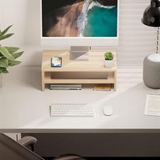 FITUEYES Monitor Stand 2 Tiers Computer Monitor Riser,42.5cm Wood Desktop Stand for Laptop Computer Screen Riser, with Storage Shelf, Office Supplies, Desk Organizer.