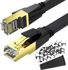 Cat 8 Ethernet Cable 50 ft Flat Black, Cat8 Ethernet Cord High Speed 40Gbps 2000Mhz Weatherproof Heavy Duty Cat8 RJ45 Cable for Router Gaming Modem PC PS4 PS5 Xbox