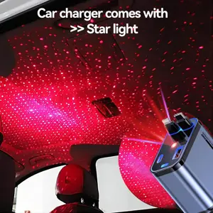 120W Retractable Car Charger with Starlight, 4 in 1 Fast Charging USB-C Car Adapter,for iPhone 17 Pro Max Air 16 15 14 13 Plus
