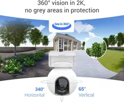 EZVIZ CB8 2K Wireless PTZ Outdoor Security Camera with Solar Panel, Battery/Solar Powered, Auto-Tracking, Color Night Vision, 2-Way Talk, Human Detection, Waterproof, 256G SD/iCloud Storage