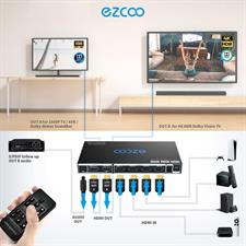 EZCOO HDMI 2.0 Matrix 4x2 4K 60Hz 4:4:4 18Gbps HDR Dolby Vision HDCP 2.2, Audio Breakout SPDIF Optical 5.1CH, Support HDMI Scaler 4K 1080P Work Together, with Firmware Upgrade
