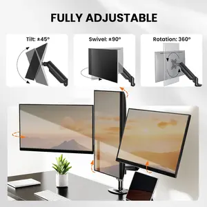 ErGear Triple Monitor Mount for 13-27 inch Screens, Premium Aluminum Triple Monitors Stand up to 17.6 lbs, Sturdy 3 Monitor Desk Mount with Swivel, Tilt, Rotation, Max VESA 100x100mm (Used)