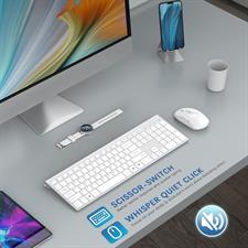 JOYACCESS Rechargeable Wireless Keyboard Mouse Combo with 500mAh Batteries,Silent Ergonomic Mouse for PC/Laptop/ White Silver