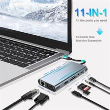 USB C HUB  11 in 1 Dongle with 4K HDMI, VGA, Type C PD, USB3.0, RJ45 Ethernet, SD/TF Card Reader, 3.5mm AUX, MacBook Pro/Air, Other Type C Laptops