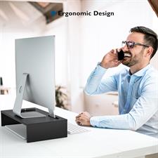 BONTEC Wood Monitor Stand Riser with Smartphone Holder, Ergonomic Laptop Desk Printer Stand with Cable Management for Computer, Notebook, iMac, PC, Black