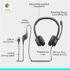 Logitech H390 Gaming Headphones, Wired Headphones with Mic, USB Headset with Microphone for PC, Noise Cancelling Microphone for Video Meetings, Music, Gaming - Black