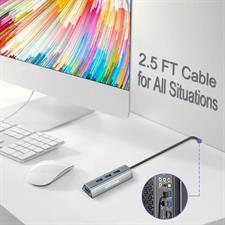 RORA USB hub, Aluminum Alloy Data USB 3.0 hub 4-Port with 2.5 ft Extension Cable and USB Adapter