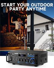 Moukey 2.0 Channel Stereo Bluetooth 5.0 Karaoke Amplifier, 300W Audio Stereo Receiver with RCA, USB, SD, 2 Mic Inputs, FM Radio, MAMP3