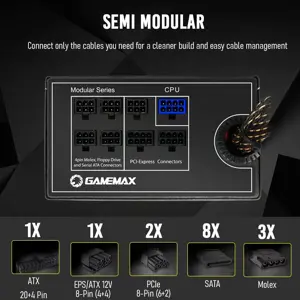 GameMax GM-800 80 Plus Bronze 800 W Modular Active PFC 14CM Fan ATX Power Supply Unit - Black