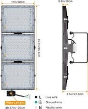 STASUN LED Flood Light, Dusk to Dawn, 300W 27000LM Ultra Bright Outdoor Lights with 3 Heads Adjustable 320 Degree Wide Angle, 6000K, IP66 Waterproof