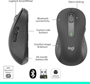 Logitech M650 Left Handed Wireless Mouse Signature  L Full Size Battery, Silent Clicks, Customizable Buttons, Bluetooth, PC/Mac/Chromebook - Graphite, Large (USED)