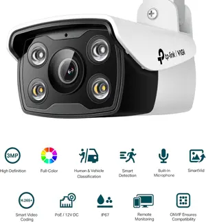 TP-Link VIGI C330 2.8mm Lens Smart Outdoor Security Camera | 3MP HD Full Color Network Camera | Smart IR | Built-in Microphone | IP67 Waterproof | H.265+ | PoE/12V DC CCTV