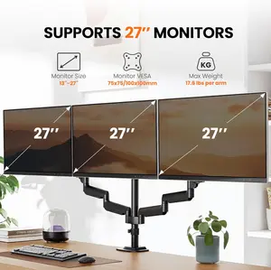 ErGear Triple Monitor Mount for 13-27 inch Screens, Premium Aluminum Triple Monitors Stand up to 17.6 lbs, Sturdy 3 Monitor Desk Mount with Swivel, Tilt, Rotation, Max VESA 100x100mm (Used)