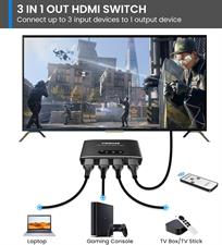VWRHAR HDMI Switch 3 in 1 Out 4K UHD HDMI Switcher Splitter, Automatic Switch with Remote Metal HDMI Switch Box Hub Support 4K 3D 1080P HDCP1.4 for PS5 PS4 Xbox DVD Player Fire Stick Apple TV PC