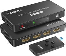 HDMI Switch 3 in 1 Out 4K HDMI Splitter, HDMI Switch with Remote Automatic HDMI Switch Box Supports 4K UHD 3D, HDMI Switcher for PS5, PS4, Fire Stick, Blu-Ray, Apple TV, Xbox, DVD, Roku, PC