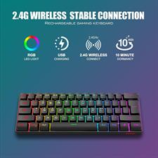 RedThunder 60% Wireless Gaming Keyboard, Rechargeable RGB Backlit Ultra Compact Mini Gaming Keyboard, Ergonomic Waterproof Mechanical Feeling Keyboard for PC, MAC, Laptop, PS4, PS5, Xbox ONE Gamer
