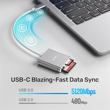 Unitek USB C SD Card Reader, Aluminum 3-Slot USB 3.0 Type-C Flash Memory Card Reader for USB C Device, Supports SanDisk Compact Flash Memory Card and Lexar Professional CompactFlash Card - Grey