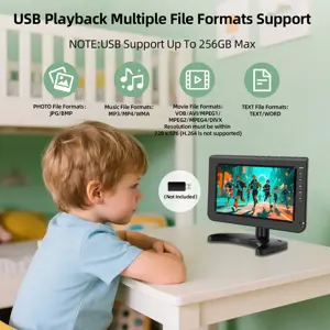 Portable TV, 10.1 inch 720P IPS Mini TV with T2 Digital Tuner and Rechargeable Battery and HDMI, USB, Input and AC/DC-12V Calbe Car, Suitable for Kitchen, Car and Outdoor