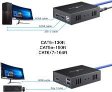 PWAY HDMI KVM Extender 1080P @ 60Hz Over Single Cat5E/6/7 Ethernet Cable Up to 50m/165ft with Loop Out & POC Function - USB Keyboard Mouse Support