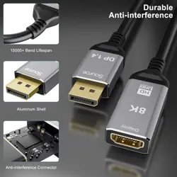 YIWENTEC DisplayPort 1.4 to HDMI 2.1 Ultra HD 8K Male to Female Cable 0.25m Converter 8K@60Hz 4K@120Hz Directional Compatible with DisplayPort PC and HDMI Displays Tvs