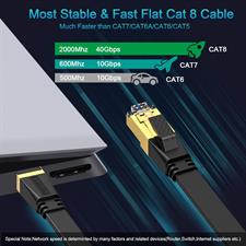 Cat 8 Ethernet Cable 50 ft Flat Black, Cat8 Ethernet Cord High Speed 40Gbps 2000Mhz Weatherproof Heavy Duty Cat8 RJ45 Cable for Router Gaming Modem PC PS4 PS5 Xbox