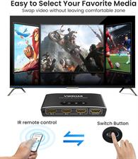 VWRHAR HDMI Switch 3 in 1 Out 4K UHD HDMI Switcher Splitter, Automatic Switch with Remote Metal HDMI Switch Box Hub Support 4K 3D 1080P HDCP1.4 for PS5 PS4 Xbox DVD Player Fire Stick Apple TV PC