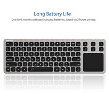 Arteck 2.4G Wireless Touch TV Keyboard with Easy Media Control and Built-In Touchpad Mouse Solid Stainless Ultra Compact Full Size Keyboard -Connected Computer, Smart TV, HTPC
