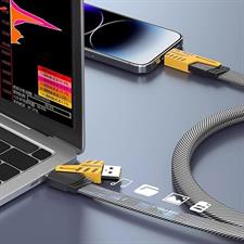 USB C Cable [PD 65W 4 in 1 Fast Charging Cable] Flat Nylon Braided USB C to USB C Charger Cord with Data Transfer, Universal Charging Combo Type C/USB A/L Port, for iPhone/iPad/MacBook/Samsung,1 Meter