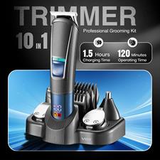 VGR V-108 Professional 10 in 1 Grooming Kit with LED Display, All in one Trimmer for Men,Suitable for Face, head, Nose,Ear & Body Grooming, 120 min Runtime (Black, Blue)