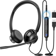New Bee USB Headset with Microphone for PC, Computer Headset with in-line Mute Volume Control Wired Headset for Laptop, Skype, Zoom, Call Center, Meetings, Webinar